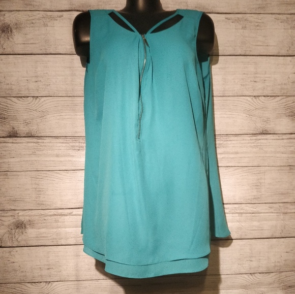 City Chic Tops - City Chic Turquoise Tank with Zip Front